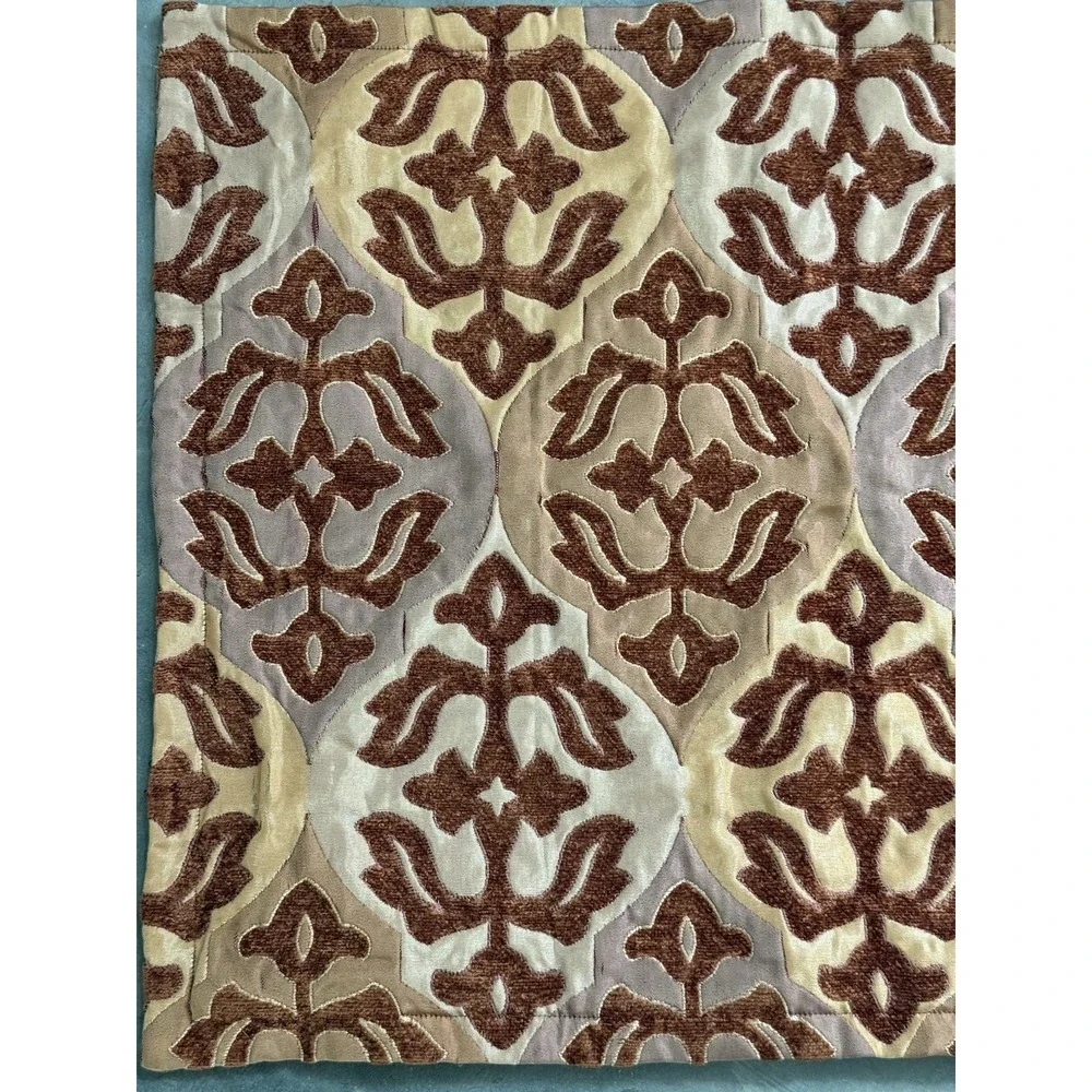 Nicole Miller NY Pillow Cover 28x21 Brown Gold Cut Velvet Medallion Chenille